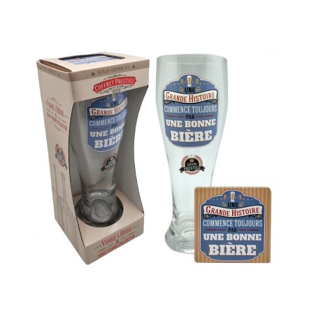 VERRE A BIERE + SOUS VERRE UNE GRANDE HISTOIRE COMMENCE PAR UNE BONNE BIERE 