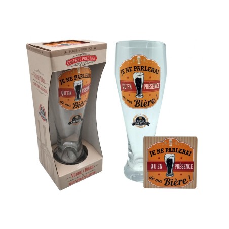 VERRE A BIERE + SOUS VERRE JE NE PARLERAI QU'EN PRESENCE DE MA BIERE