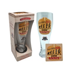 VERRE A BIERE + SOUS VERRE JE SUIS A L'AGE DE BIERE FAUT QUE CA MOUSSE 