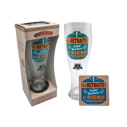 VERRE A BIERE + SOUS VERRE LA RETRAITE SANTE BONHEUR ET UNE BIERE A TOUTE HEURE