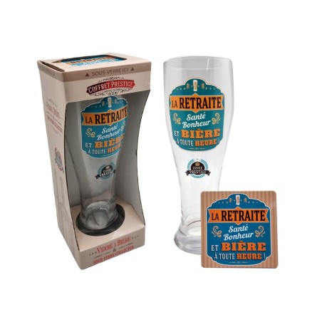 VERRE A BIERE + SOUS VERRE LA RETRAITE SANTE BONHEUR ET UNE BIERE A TOUTE HEURE