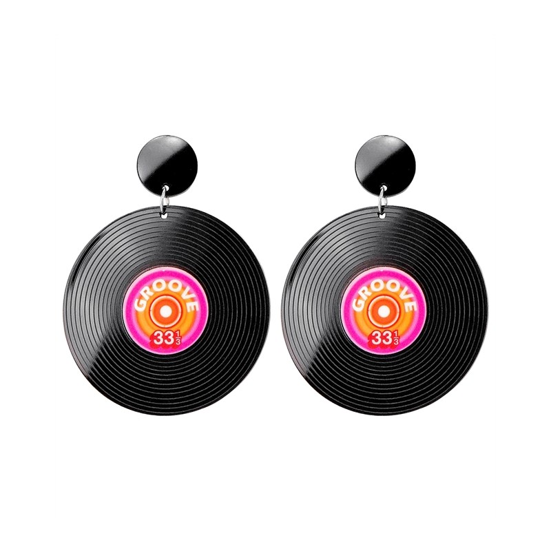 BOUCLE D'OREILLES DISQUE VINYL ANNEES 80 