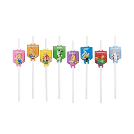 8 PAILLES PAPIER + MEDAILLONS ASTERIX® 19.6CM / 4CM X 6.3CM