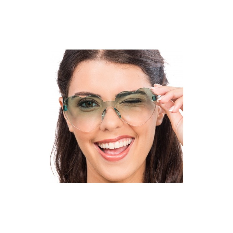 LUNETTES PLASTIQUE FORME COEUR VERRES FUMES VERTS 14CM X 14CM X 5.5CM