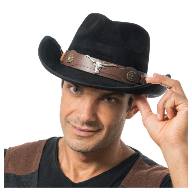 CHAPEAU DE COWBOY EFFET SUEDINE NOIR TU - avec elastique intérieur CHAPEAU DE COWBOY EFFET SUEDINE NOIR TU - avec elastique intérieur