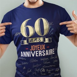 T SHIRT A DEDICACER 60 ANS BLEU ET OR