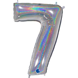 BALLON METALLIQUE CHIFFRE 7 HOLOGRAPHIQUE 66 CM