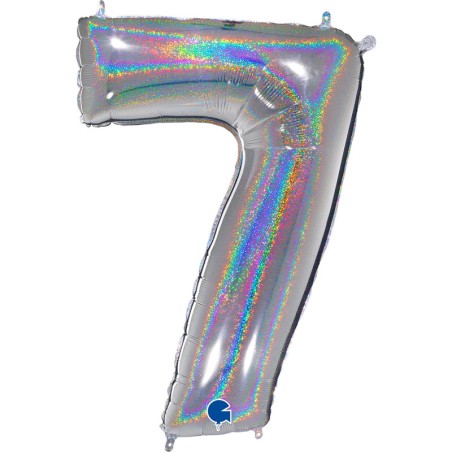 BALLON METALLIQUE CHIFFRE 7 HOLOGRAPHIQUE 66 CM