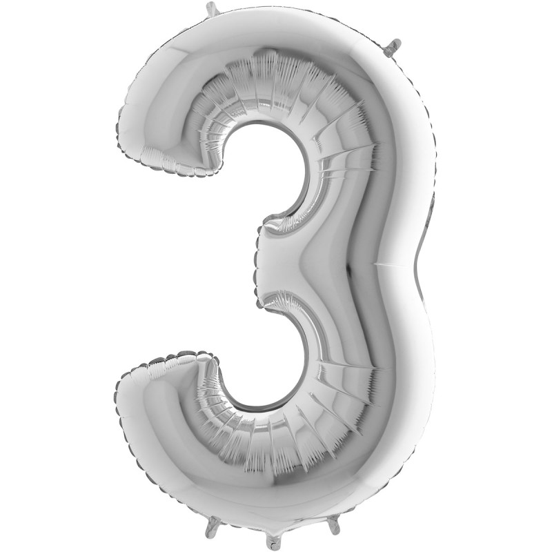 BALLON METALLIQUE CHIFFRE 3 ARGENT 66 CM BALLON METALLIQUE CHIFFRE 3 ARGENT 66 CM