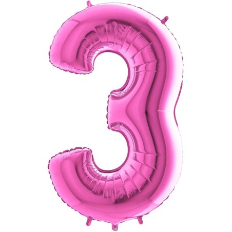BALLON METALLIQUE CHIFFRE 3 ROSE FUSHIA 66 CM