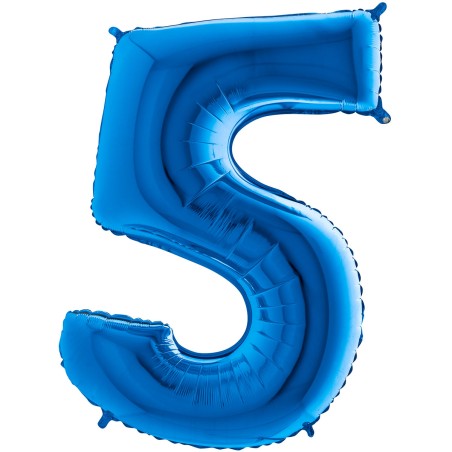 BALLON METALLIQUE CHIFFRE 5 BLEU 66 CM