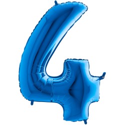 BALLON METALLIQUE CHIFFRE 4 BLEU 66 CM