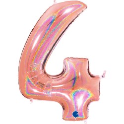 BALLON METALLIQUE CHIFFRE 4 ROSE GOLD HOLOGRAPHIQUE 102 CM