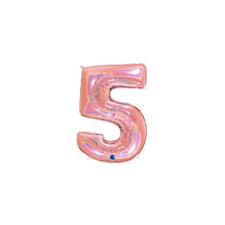 BALLON METALLIQUE CHIFFRE 5 ROSE GOLD HOLOGRAPHIQUE 102CM