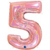 BALLON METALLIQUE CHIFFRE 5 ROSE GOLD HOLOGRAPHIQUE 102CM