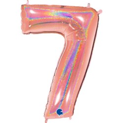 BALLON METALLIQUE CHIFFRE 7 ROSE GOLD HOLOGRAPHIQUE 102CM