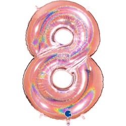 BALLON METALLIQUE CHIFFRE 8 ROSE GOLD HOLOGRAPHIQUE 102 CM