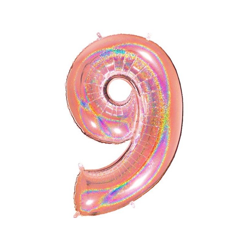 BALLON METALLIQUE CHIFFRE 9 ROSE GOLD HOLOGRAPHIQUE 102 CM