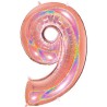 BALLON METALLIQUE CHIFFRE 9 ROSE GOLD HOLOGRAPHIQUE 102 CM