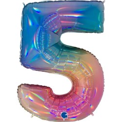 BALLON METALLIQUE CHIFFRE 5 HOLOGRAPHIQUE MULTICOLORE RAINBOW 102 CM 