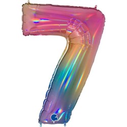 BALLON METALLIQUE CHIFFRE 7 HOLOGRAPHIQUE MULTICOLORE RAINBOW 102 CM 