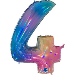BALLON METALLIQUE CHIFFRE 4 HOLOGRAPHIQUE MULTICOLORE RAINBOW 102 CM 