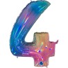 BALLON METALLIQUE CHIFFRE 4 HOLOGRAPHIQUE MULTICOLORE RAINBOW 102 CM 