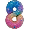 BALLON METALLIQUE CHIFFRE 8 HOLOGRAPHIQUE MULTICOLORE RAINBOW 102 CM 
