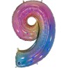 BALLON METALLIQUE CHIFFRE 9 HOLOGRAPHIQUE MULTICOLORE RAINBOW 102 CM 