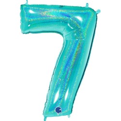 BALLON METALLIQUE CHIFFRE 7 TIFFANY HOLOGRAPHIQUE 102 CM