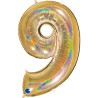 BALLON METALLIQUE CHIFFRE 9 OR HOLOGRAPHIQUE GLITTER 102 CM