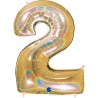 BALLON METALLIQUE CHIFFRE 2 OR HOLOGRAPHIQUE GLITTER 102 CM