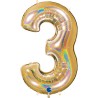 BALLON METALLIQUE CHIFFRE 3 OR HOLOGRAPHIQUE GLITTER 102 CM