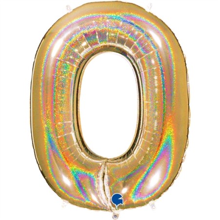 BALLON METALLIQUE CHIFFRE 0 OR HOLOGRAPHIQUE GLITTER 102 CM