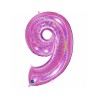 BALLON METALLIQUE CHIFFRE 9 HOLOGRAPHIQUE GLITTER FUSHIA 102CM 