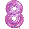 BALLON METALLIQUE CHIFFRE 8 HOLOGRAPHIQUE GLITTER FUSHIA 102 CM 