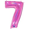 BALLON METALLIQUE CHIFFRE 7 HOLOGRAPHIQUE GLITTER FUSHIA 102CM 