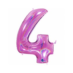 BALLON METALLIQUE CHIFFRE 4 HOLOGRAPHIQUE GLITTER FUSHIA 102CM 