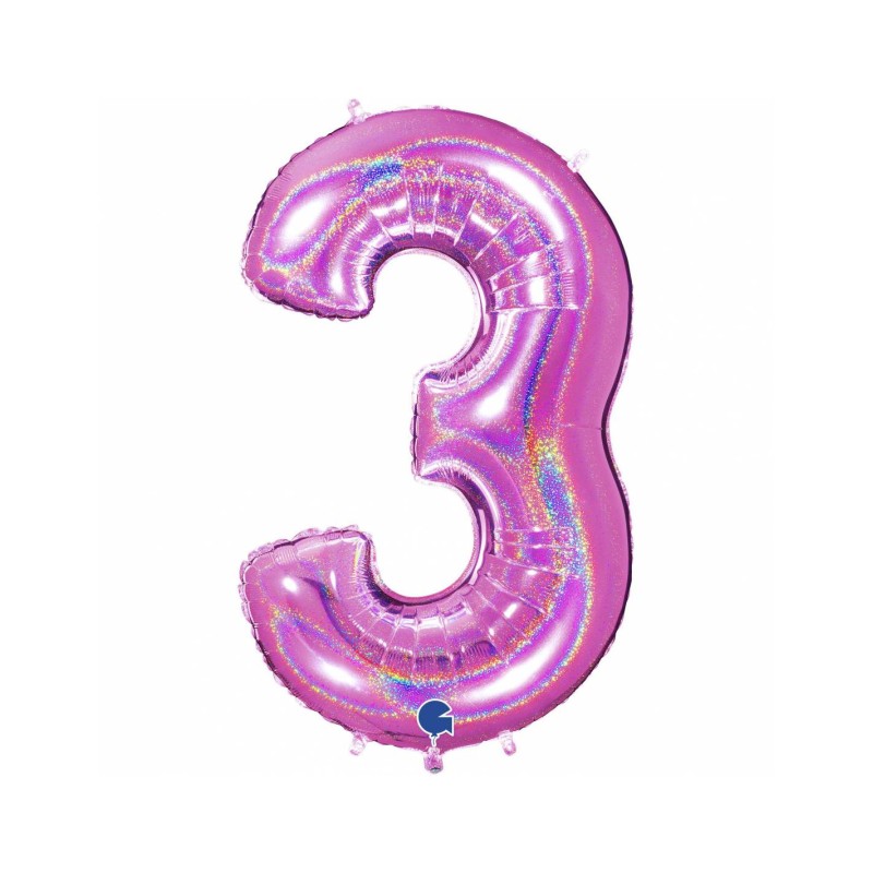 BALLON METALLIQUE CHIFFRE 3 HOLOGRAPHIQUE GLITTER FUSHIA 102CM BALLON METALLIQUE CHIFFRE 3 HOLOGRAPHIQUE GLITTER FUSHIA 102CM
