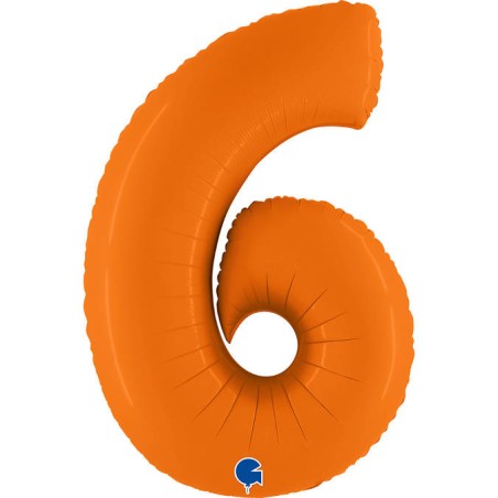 BALLON METALLIQUE CHIFFRE 6 ORANGE MAT 102 CM 