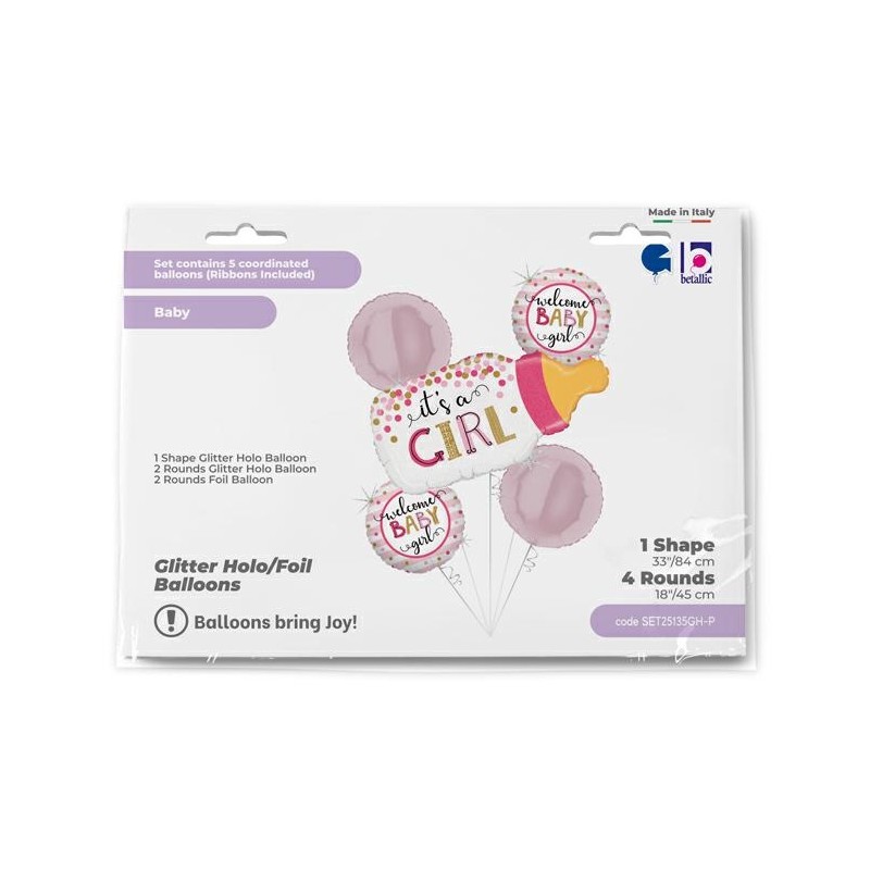 BOUQUET 5 BALLONS METALLIQUES BIBERON IT'S A GIRL BOUQUET 5 BALLONS METALLIQUES BIBERON IT'S A GIRL