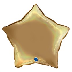 BALLON METALLIQUE ETOILE 46 CM RAINBOW HOLOGRAPHIC PLATINIUM CHAMPAGNE