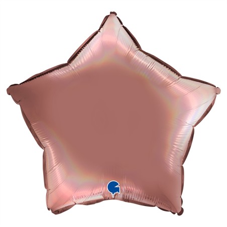 BALLON METALLIQUE ETOILE 46 CM RAINBOW HOLOGRAPHIC PLATINIUM ROSE