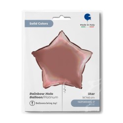 BALLON METALLIQUE ETOILE 46 CM RAINBOW HOLOGRAPHIC PLATINIUM ROSE