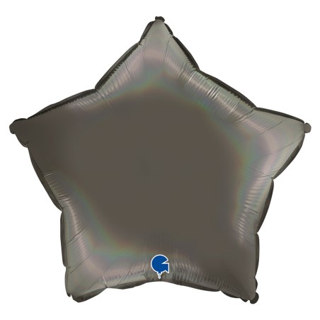 BALLON METALLIQUE ETOILE 46 CM RAINBOW HOLOGRAPHIC PLATINIUM GREY