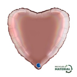 BALLON METALLIQUE COEUR 46 CM HOLOGRAPHIC PLATINIUM ROSE