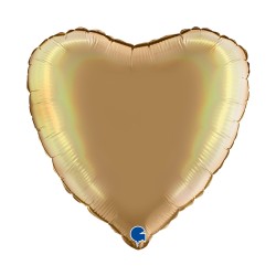 BALLON METALLIQUE COEUR 46 CM HOLOGRAPHIC PLATINIUM CHAMPAGNE
