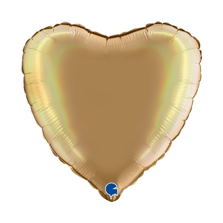 BALLON METALLIQUE COEUR 46 CM HOLOGRAPHIC PLATINIUM CHAMPAGNE