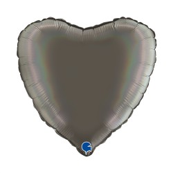 BALLON METALLIQUE COEUR 46 CM HOLOGRAPHIC PLATINIUM GREY