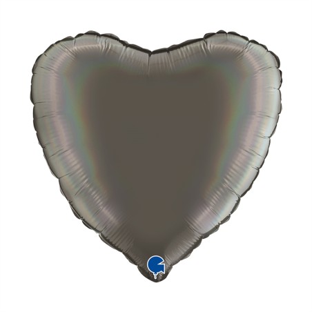 BALLON METALLIQUE COEUR 46 CM HOLOGRAPHIC PLATINIUM GREY